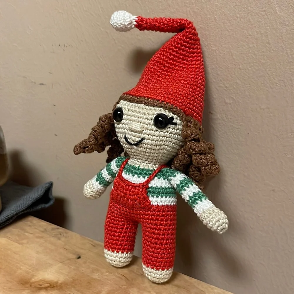 Handcrafted Elf Doll Holiday Christmas Decor Amigurui Crochet - Picture 4 of 11